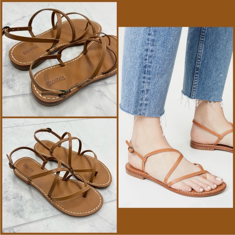Soludos Tan Leather Strappy Flat Sandals